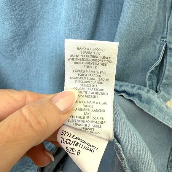 KUT Chambray Off Shoulder Dress Blue Tencel Size 6 Pockets Casual Summer - Picture 5 of 7